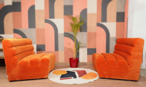 Image 1 of Sofá modular de 2 plazas en terciopelo naranja quemado