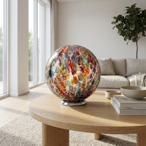 Image 1 of Hand-blown Murano Millefiori glass sphere table lamp