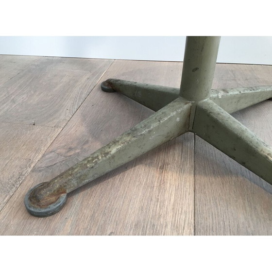 Image 1 of Vintage Industrial Stool in Steel and Wood, Height Adjustable, 1900s