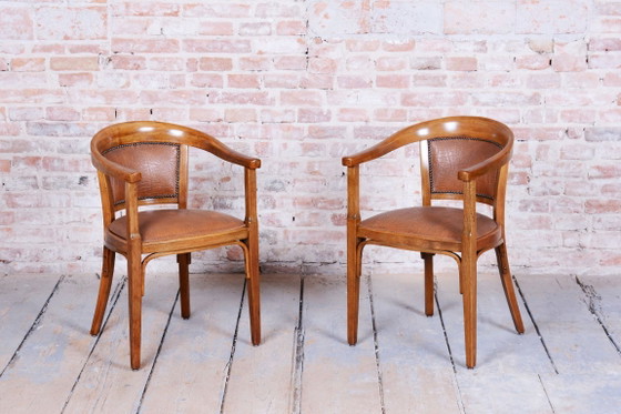 Een paar gerestaureerde art-deco fauteuils, beukenhout, kunstleer, Oostenrijk, jaren 1930 – Wood, Skai (photo 8 of 8)