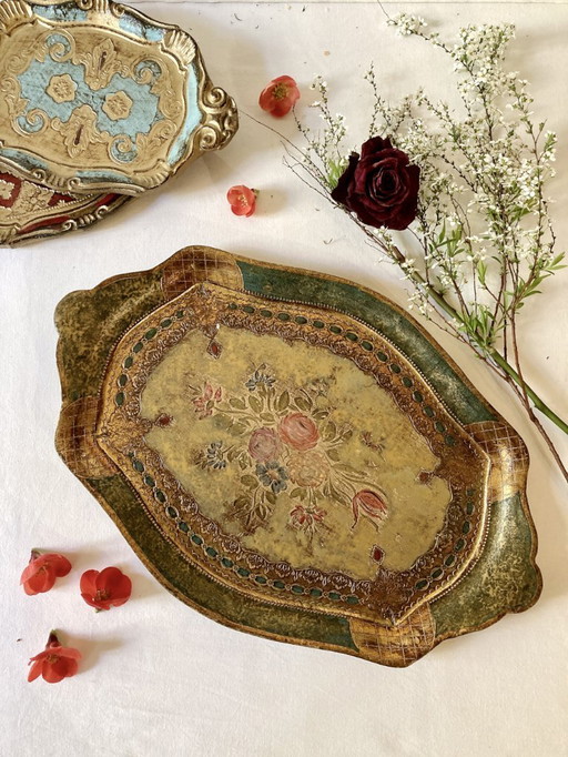 Florentine painted wooden tray, 1950-1960