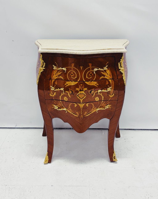 Cassettiera Intarsiata con Piano in Marmo Stile Luigi XV