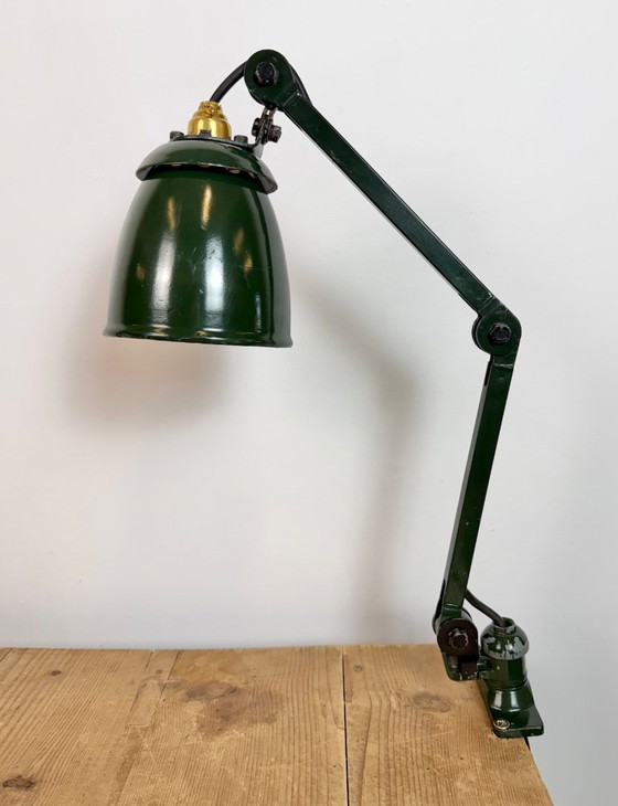 Image 1 of Industrial Green Enamel Adjustable Table Lamp, 1960s