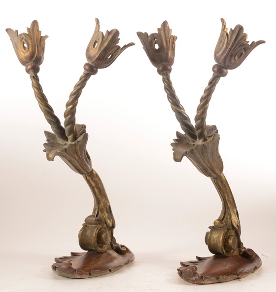 Pair of carved wood sconces, Italy 1950 – Wall lights, Klassiek (photo 2 of 2)