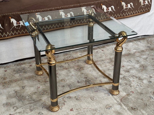 Luxe Vintage Hollywood Regency Salontafel met zwanenmotief (ca. 1970/1980)