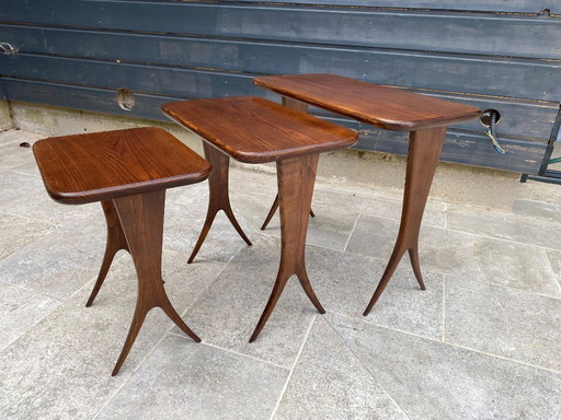 Set of 3 nesting tables by Raphaël Raffel Raphael Scandinavian style vintage 60s 1960