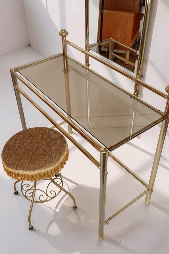 Image 1 of Vintage brass vanity table with stool