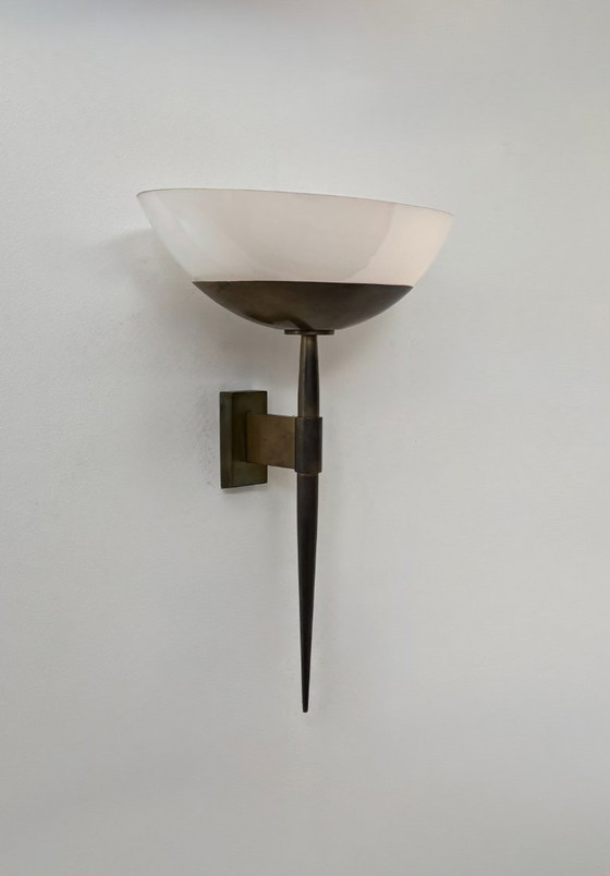 Image 1 of Applique da parete Art Déco vintage, ottone e plexiglas, Francia 1930