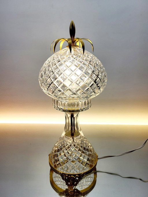 Val Saint Lambert crystal table lamp - vintage pineapple shape 1960s - 1970s