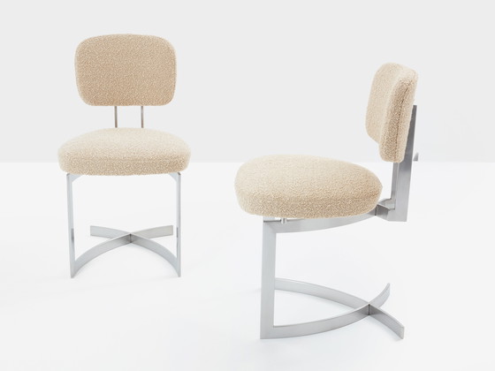 Image 1 of Paul Legeard Set van Twaalf Stoelen Roestvrij Staal Wol Bouclé 1970