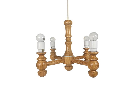 Image 1 of Deens design - kroonluchter -  4 armen hanglamp - grenen - 90's