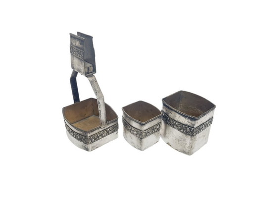 Set Fumatore Tedesco Art Déco, anni '30, Set di 3, Oggetti decorativi, Metallo, Ottone, Dorato (foto 13 di 15)