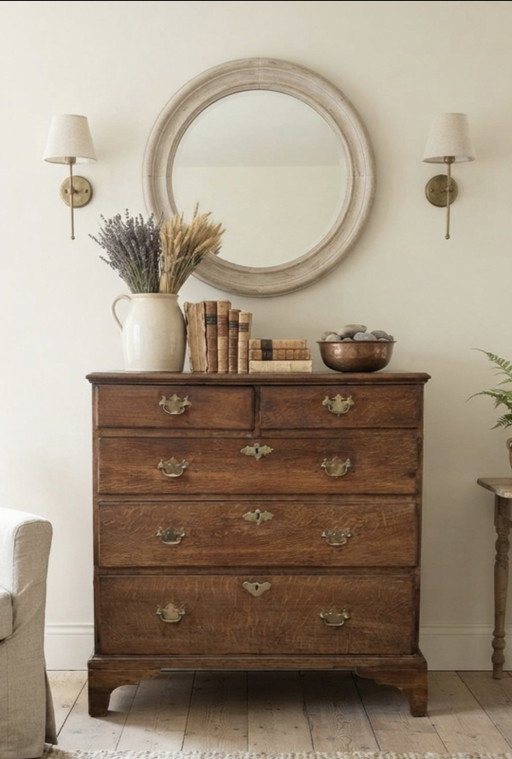 Antique sleek English oak chest of drawers, Georgian commode