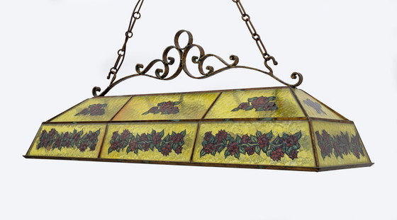 Image 1 of Rustikaler, handbemalter Kronleuchter aus Schmiedeeisen und Glas, 1960er Jahre