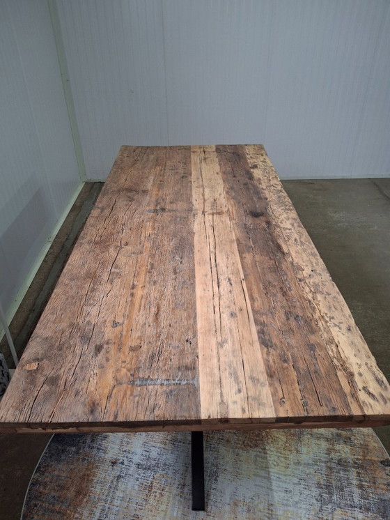 Image 1 of Robusto tavolo da pranzo in legno di fienile, 220x100cm con gambe in metallo