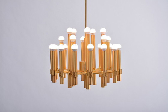 Image 1 of Gold Colored Mid-Century Modern Chandelier by Angelo Brotto for Esperia Italia
