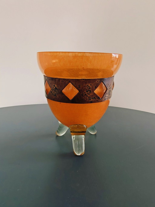 Art-Deco-Vase – orangefarbenes Tango-Pulverglas