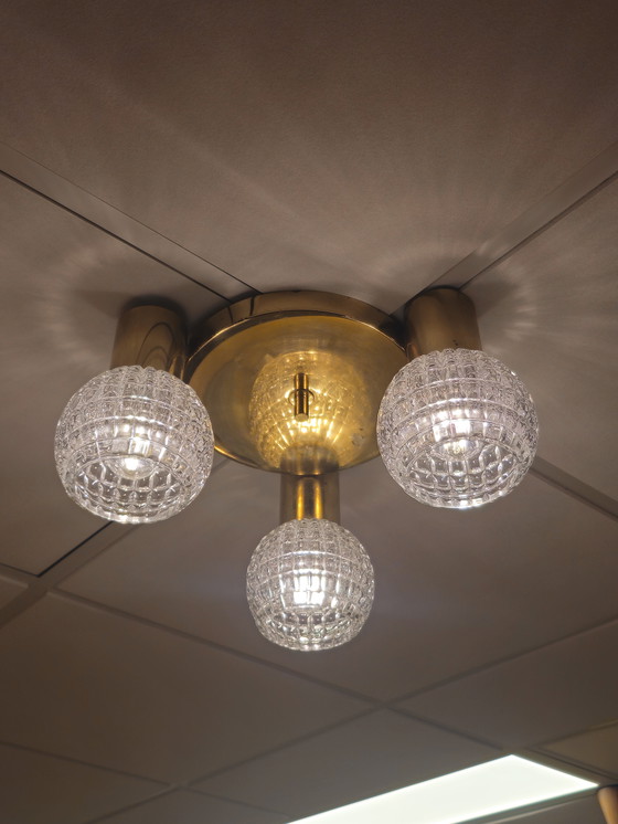 Image 1 of Vintage Brass Ceiling Light Ceiling Lamp Glass Limburg