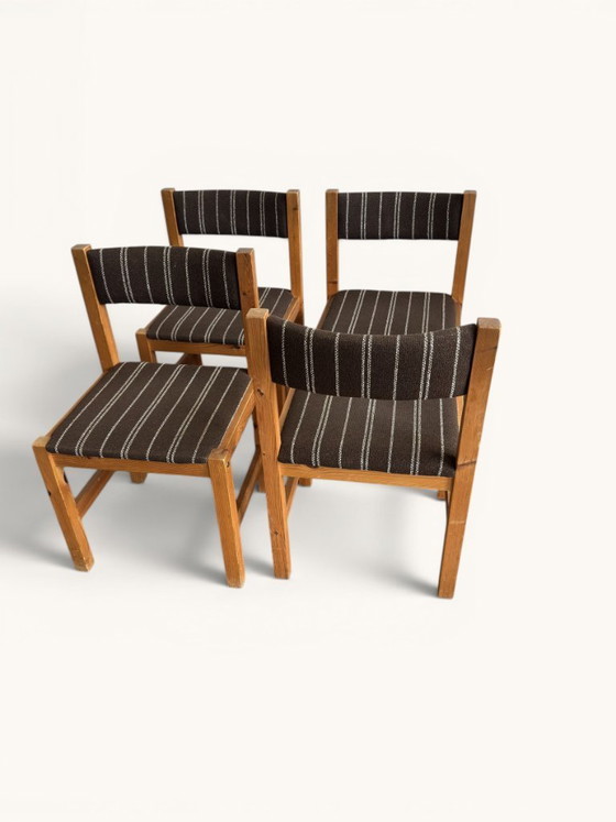 Set aus 4 dänischen Esszimmerstühlen mit braun gestreiftem Bezug – Textile, Wood (photo 7 of 8)