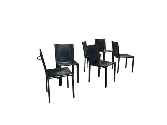 Image 1 of 6 schwarze Leder-Esszimmerstühle Carol von Carlo Bartoli für Matteo Grassi