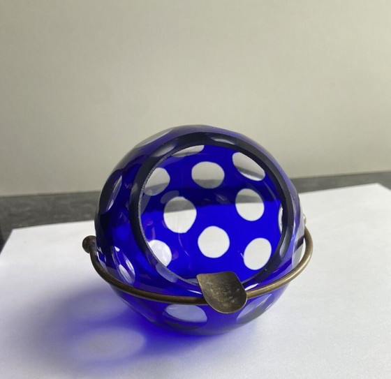 Image 1 of Vintage asbak - Cristal Ball Blue - Marita Voigt - Harzkristall - Space Age - 1970