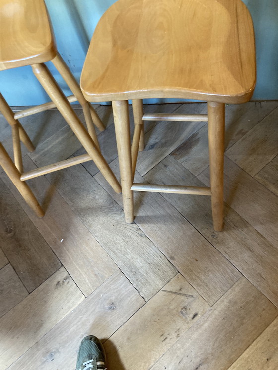 Image 1 of Set van twee vintage brutalist design beukenhout barkrukken 