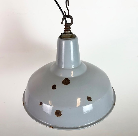 Image 1 of Industrial British Grey Enamel Factory Pendant Lamp, 1960s