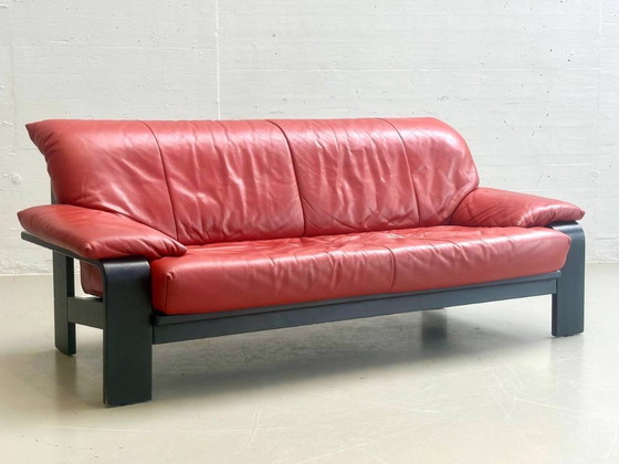 Ligne Roset vintage leren bank, jaren 80 – 3-5 zitsbanken, Wood, Leather (photo 10 of 13)