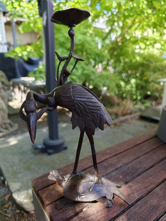 Image 1 of Chandelier en bronze japonais : Grue sur tortue (Meiji)