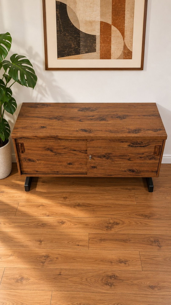 Enfilade MEX Mobelfabrik vintage design scandinave, Buffet bas, Métal, Bois, Noir (photo 4 sur 10)