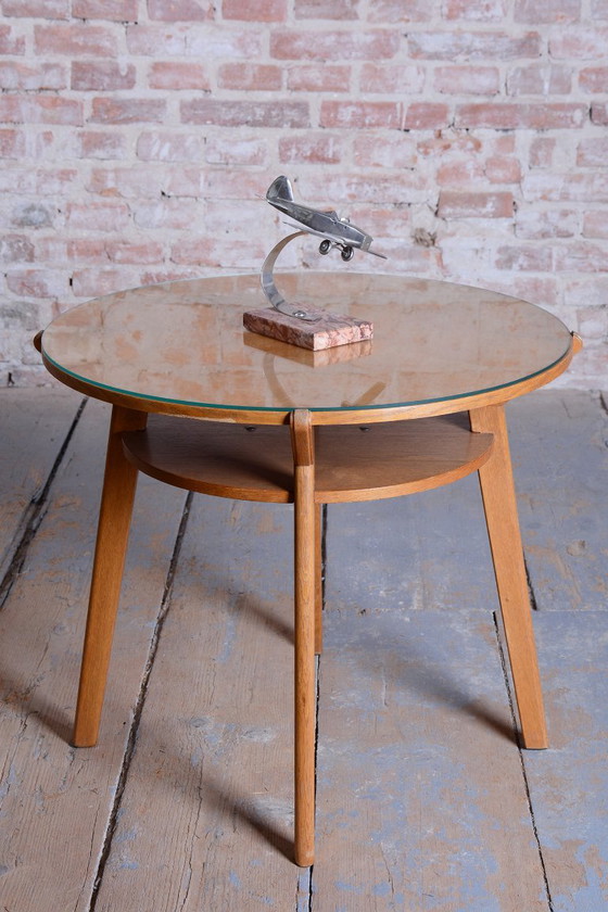 Originaler Couchtisch aus der Mitte des 20. Jahrhunderts, von JITONA Soběslav, Eiche, Glas, Tschechien, (photo 11 of 11)