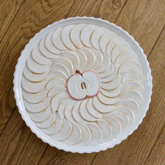 Image 1 of Large earthenware pie dish on a pedestal, apple pie