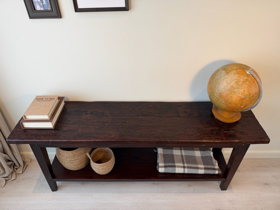 Autentico tavolino in legno / consolle / cassettiera con ripiano inferiore e cassetti – Console (photo 5 of 5)