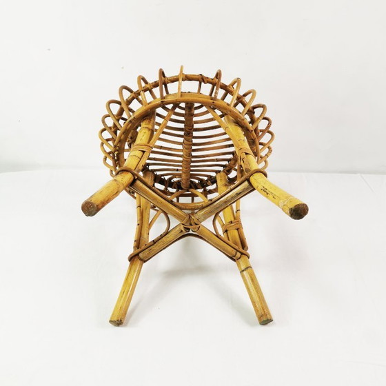 Image 1 of Kruk van rotan en bamboe, ontworpen door Franco Albini, Italië, jaren 60.