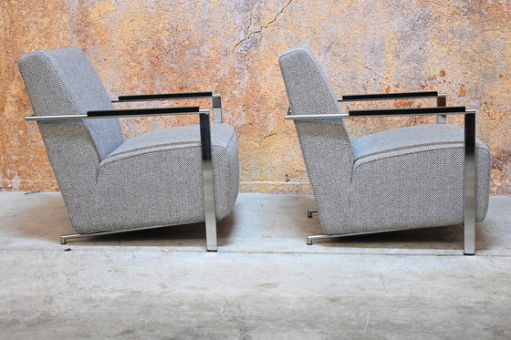 Image 1 of Twee Harvink Alowa design fauteuils bekleed met grijze wollen stof