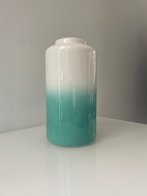 Image 1 of Ceramic vase white/turquoise glossy glaze
