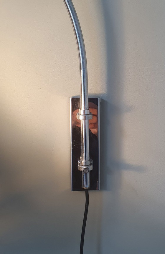 Vintage Dijkstra adjustable wall light, Space Age arc lamp, Dijkstra Lampen, Chrome, Metal, Brown (photo 11 of 15)