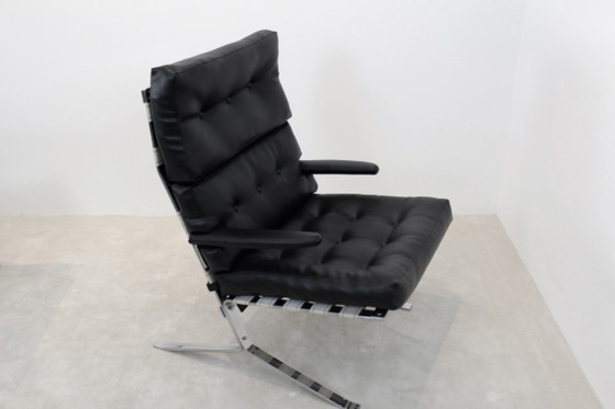 Mid Century High-Back Lounge Chair in Chrome, Mourgue, Adjustable recliner chair, polished steel, Black (photo 2 of 7)
