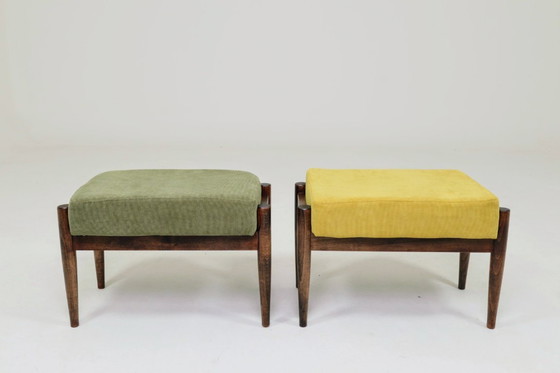 Image 1 of Tabouret scandinavo verde giallo velours côtelé Lotto di 2