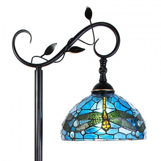 Lámpara de pie Tiffany redonda Libélula azul, Lámparas de pie, Cristal, Vidrio, Vintage (foto 5 de 6)