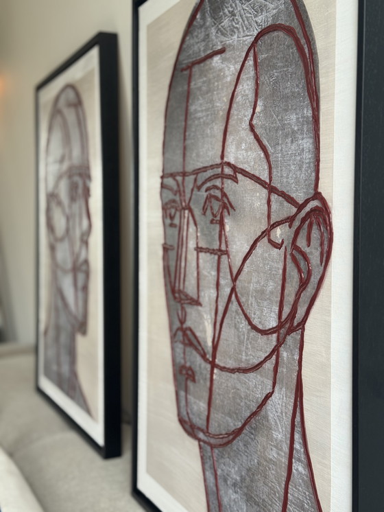 Image 1 of Duo d'œuvres d'art en techniques mixtes « Têtes monumentales » – LOFTLEVI (2003) – Iconique