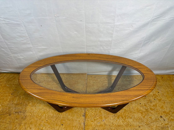 Image 1 of Mid-Century Retro Vintage Coffee Table by Schreiber   Formica Top • Glass Detail • Solid Wood Legs • British Design Classic  A s