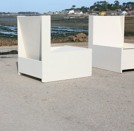 Set di 3 Poltrone brutaliste, legno dipinto, anni '60 (photo 19 of 28)