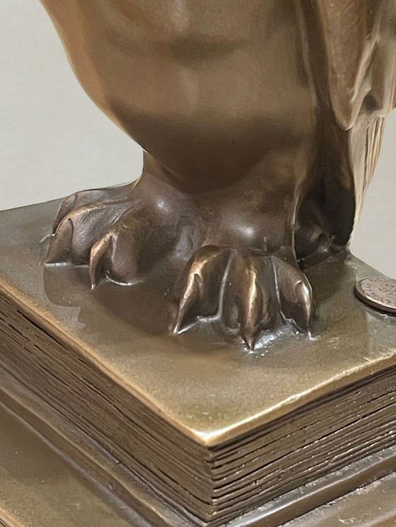 Image 1 of Art Deco Bronze Owl – Signed C. Potter – Guaranteed Paris Bronze – Book Base