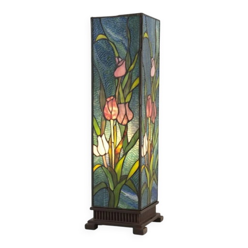 Quadratische Tiffany Art Nouveau Tischlampe