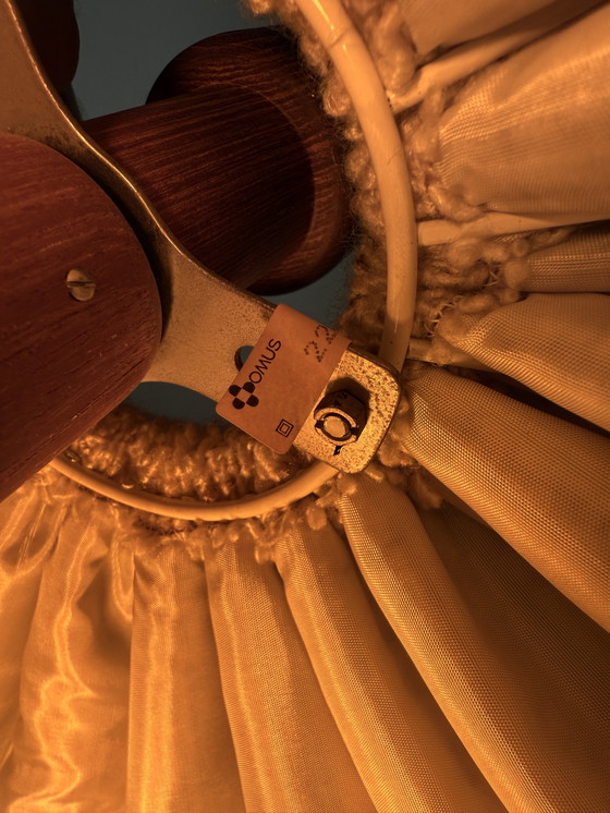 Image 1 of Vintage XL teak & wool pendant lamp, Domus '70