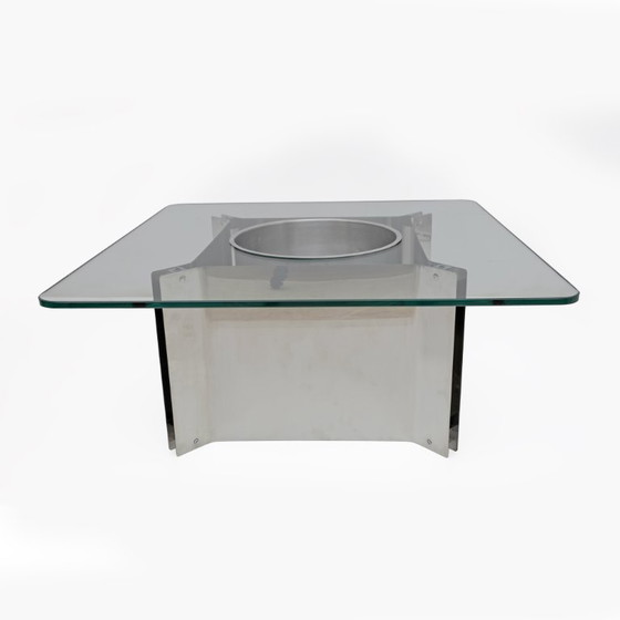 Image 1 of Michel Boyer Style Mid-century Modern French Steel and Glass Coffee Table, 1970s