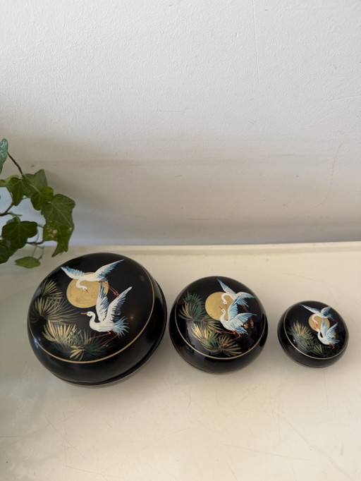 Set di 3 scatole laccate, stile metà secolo – decoratieve objecten, Wood