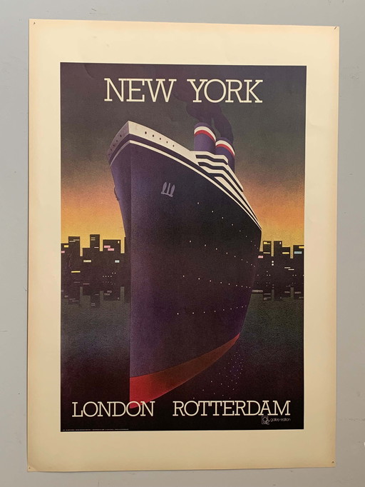 Affiche de croisière transatlantique par Keith Tirrell, États-Unis, années 70