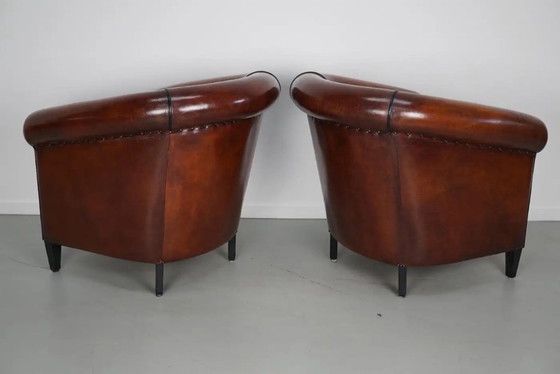Image 1 of Poltrone club olandesi vintage in pelle color cognac, set da 2